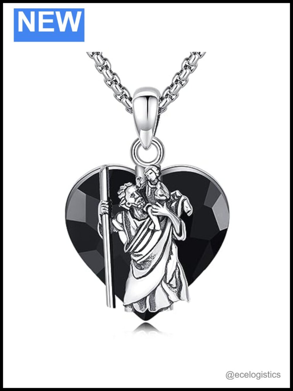 St Christopher Pendant Necklace 925 Sterling Silver Healing Crystal Adjustable